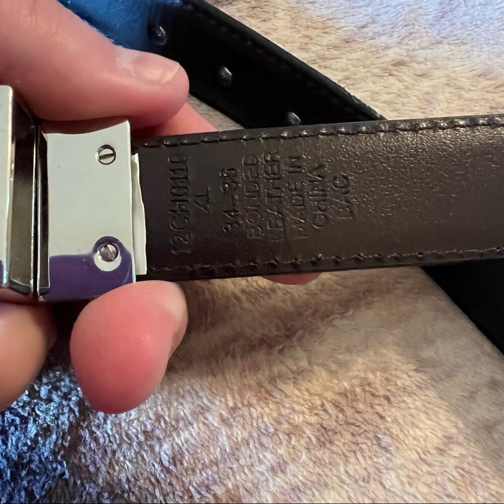 Chaps Bonded Leather Belt Men's Size 34 - 36 in Black Silver Hardware - Picture 3 of 5
